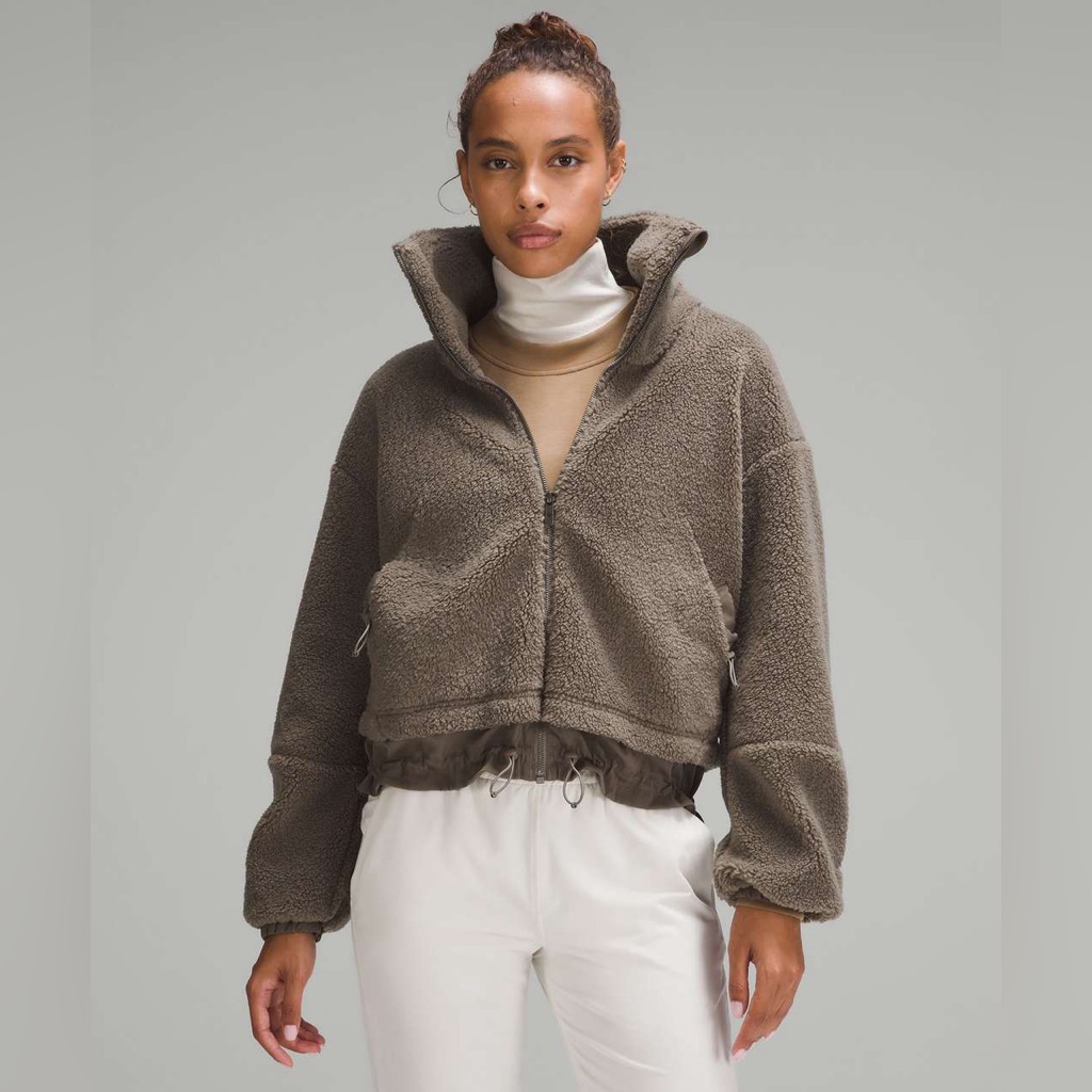 Nwt Lululemon Textured Fleece Cinchable Full Zip Jacket In Nomad - Size 12